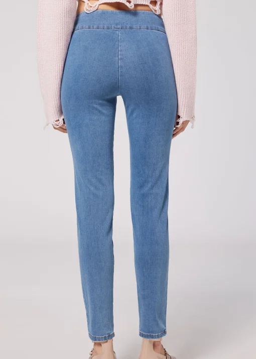Legginsy jeansowe skinny z wysokim stanem