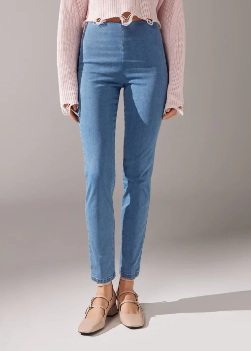 Legginsy jeansowe skinny z wysokim stanem