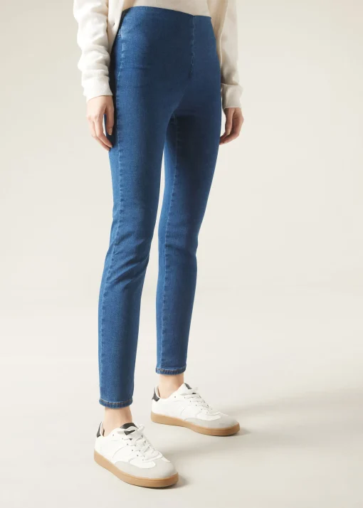 Legginsy jeansowe skinny z wysokim stanem
