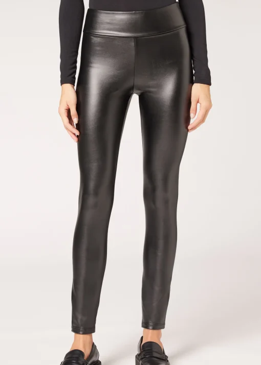 Legginsy ocieplane z imitacji skóry