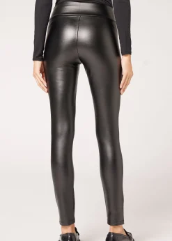 Legginsy ocieplane z imitacji skóry