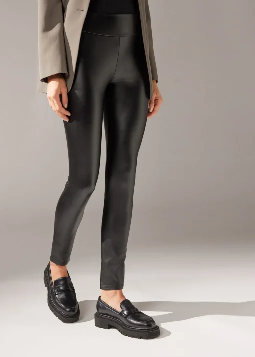 Legginsy ocieplane z imitacji skóry