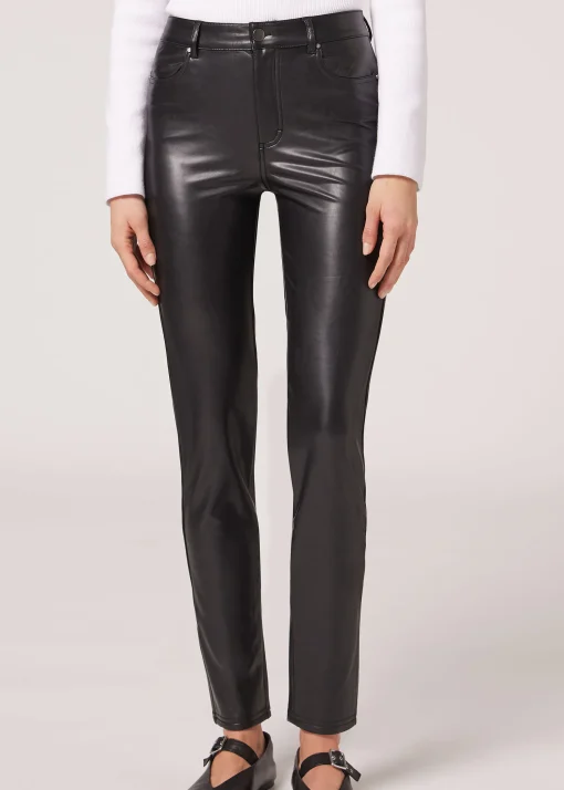 Legginsy Termiczne z Imitacji Skóry