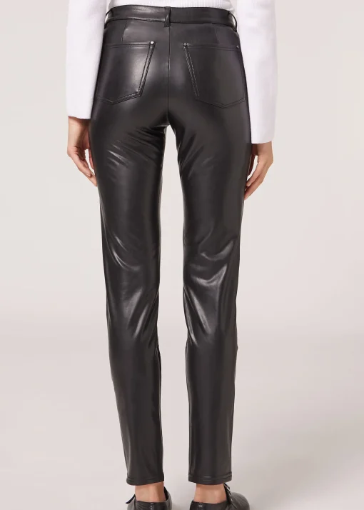 Legginsy Termiczne z Imitacji Skóry