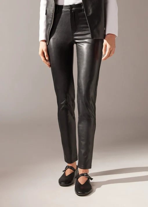 Legginsy Termiczne z Imitacji Skóry