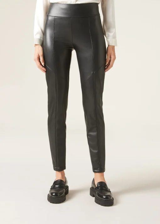 Ocieplane legginsy z imitacji skóry