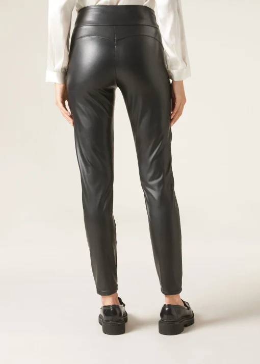 Ocieplane legginsy z imitacji skóry