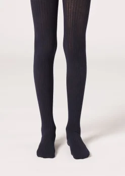 Prążkowane rajstopy bawełniane dziewczęce