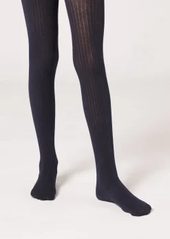 Prążkowane rajstopy bawełniane dziewczęce